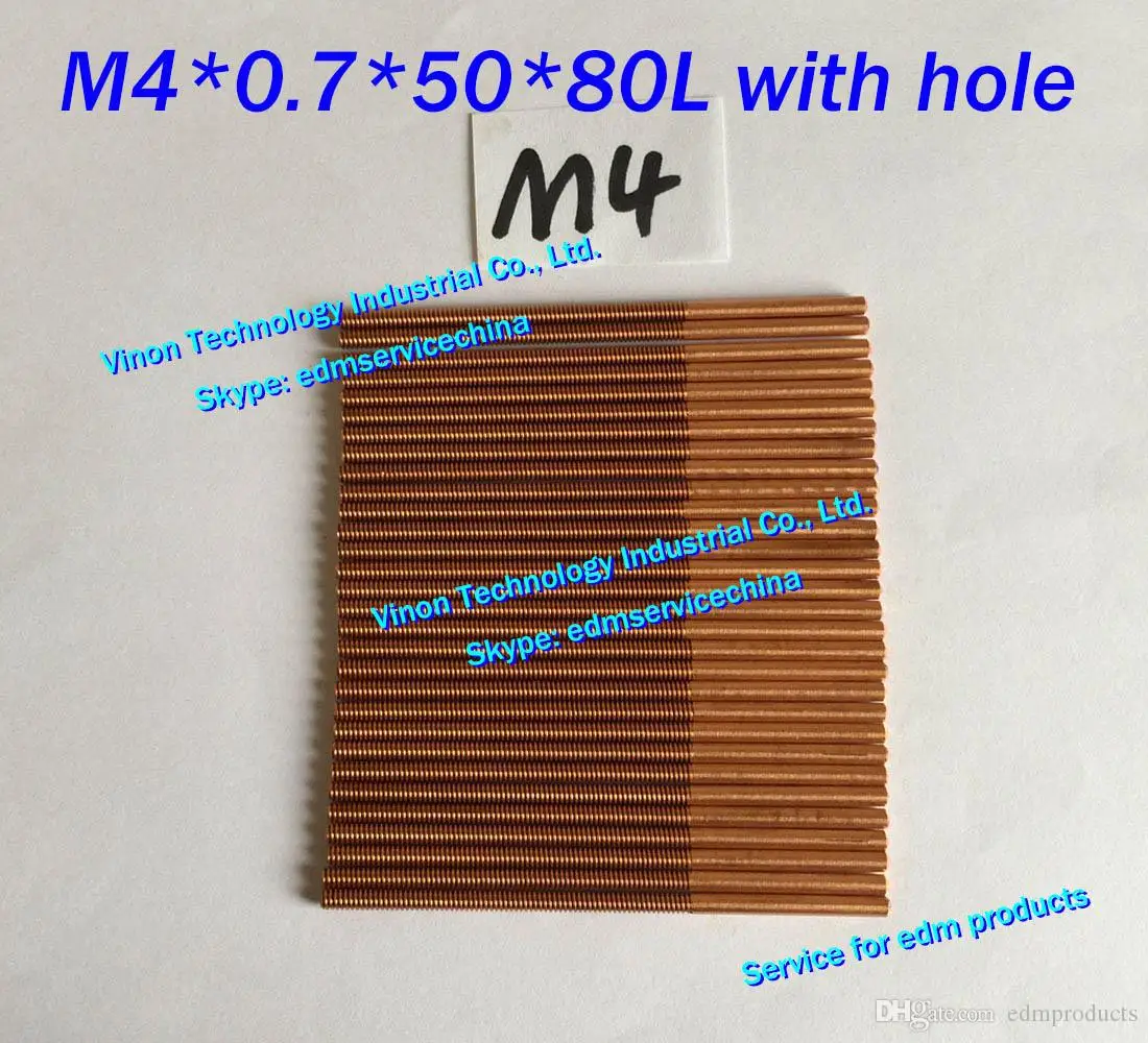 

(10pcs/lot) M4*0.7*50*80mm Metric Copper Orbital Tapping Electrode with flushing hole for edm copper thread electrode M4