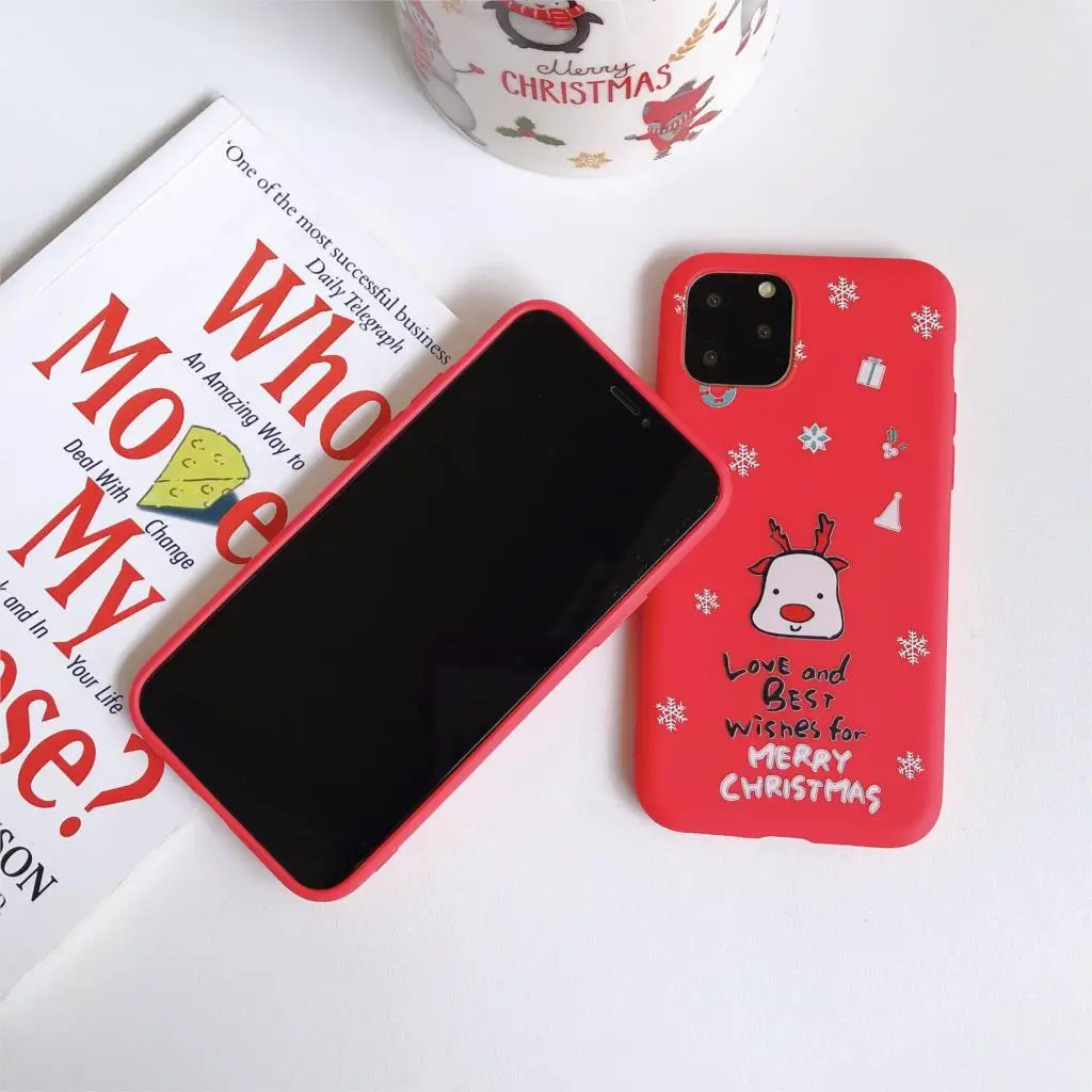 

New Year Christmas snow elk Gifts Red cute phone case for iPhone 11 pro max 6s 8 7 Plus 5s se X XS MAX XR Silicone Soft TPU Case
