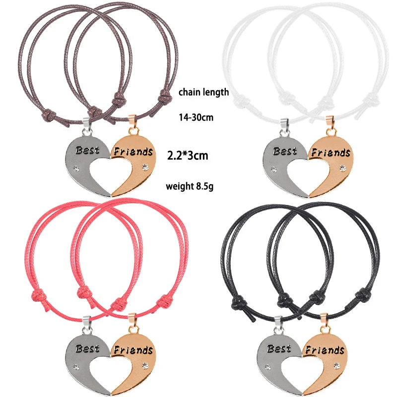 

2-piece Set Of Girlfriends Best Friend BFF Alloy Pendant Red Leather Rope Bracelet Male And Female Student Friendship Jewelry