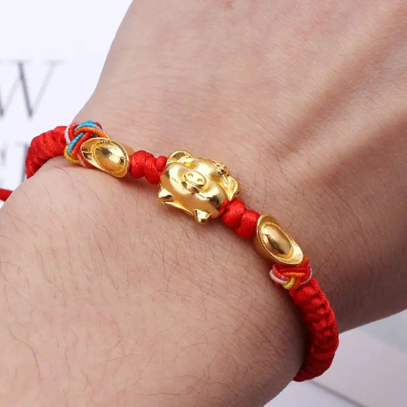 

Lucky Kabbalah Red String Braided Golden Pig Charm Bracelets Fashion Jewelry 45BC