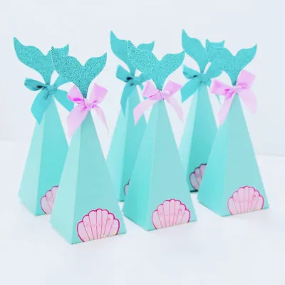 

50/100PcsMermaid candy box with blue bow and mermaid wedding candy box