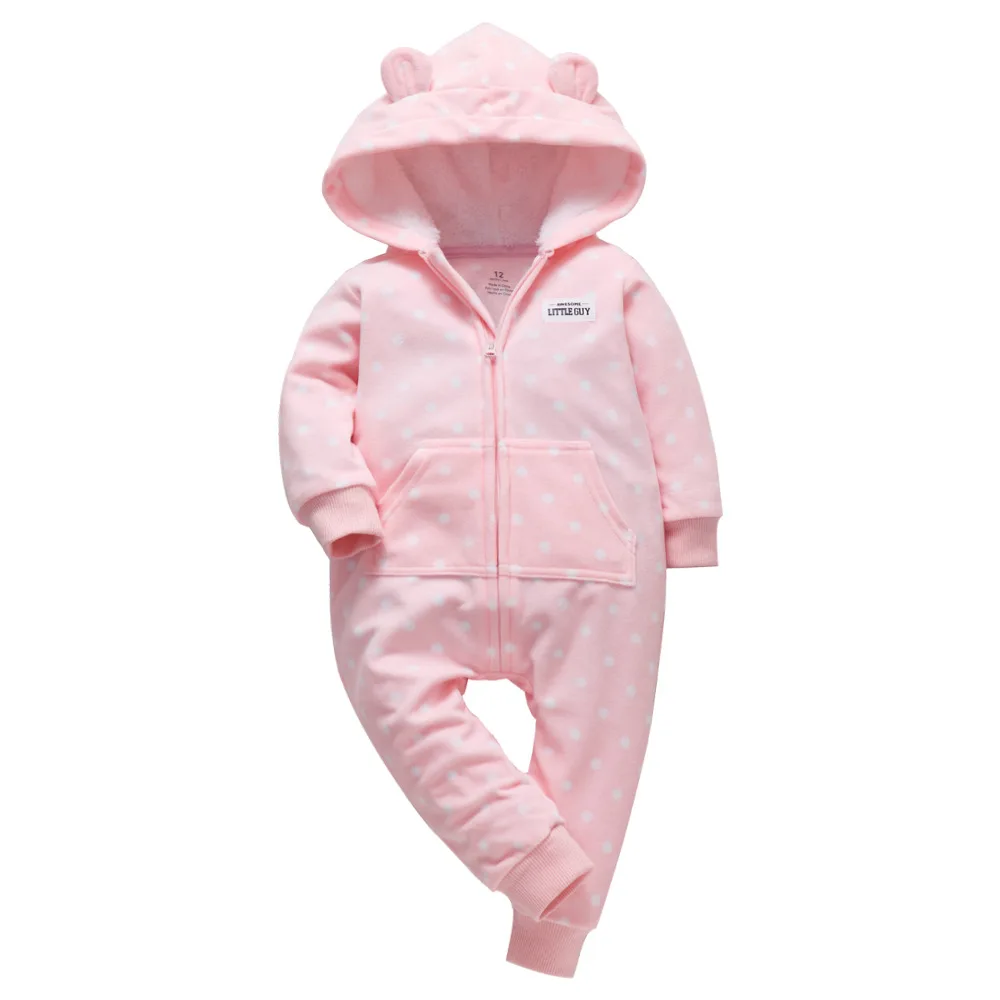 pink dot Зимняя одежда bebes, комбинезон для девочек, пижамы для младенцев, флисовый Детский комбинезон с капюшоном, детская одежда с рисунком лисы, теплая одежда для маленьких мальчиков - Цвет: pink dot