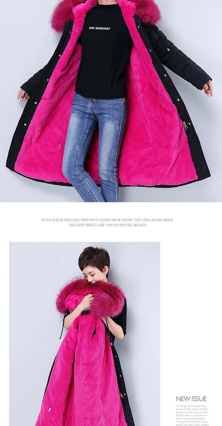 Parka Coat Long Winter Jacket Women Warm Big Fur Plus Size Female Lady Overcoat Outwear Clothes Black Windproof Tops Hat