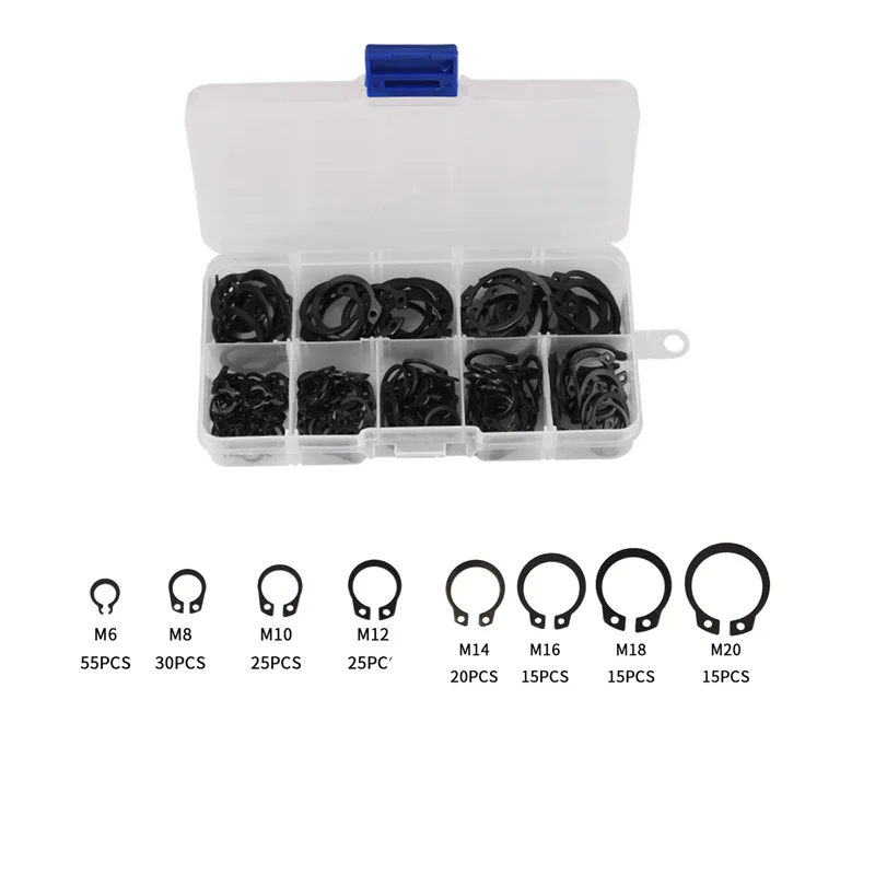 

200Pcs Internal External Retaining Circlips M6 M8 M10 M12 M14 M16 M18 M20 C-clip Washers Snap Retaining Ring Carbon Steel Kit