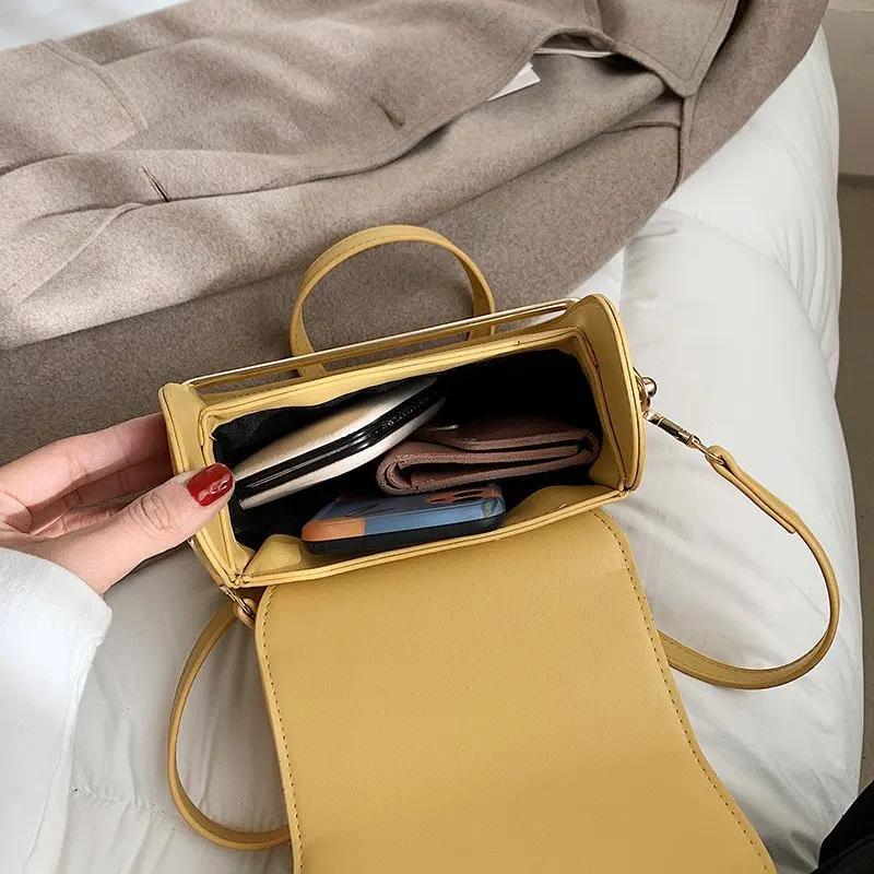 

Metal Handle Mini PU Leather Crossbody Bags for Women 2021 New Fashion Trend Solid Color Shoulder Bag Luxury Branded Female Tote