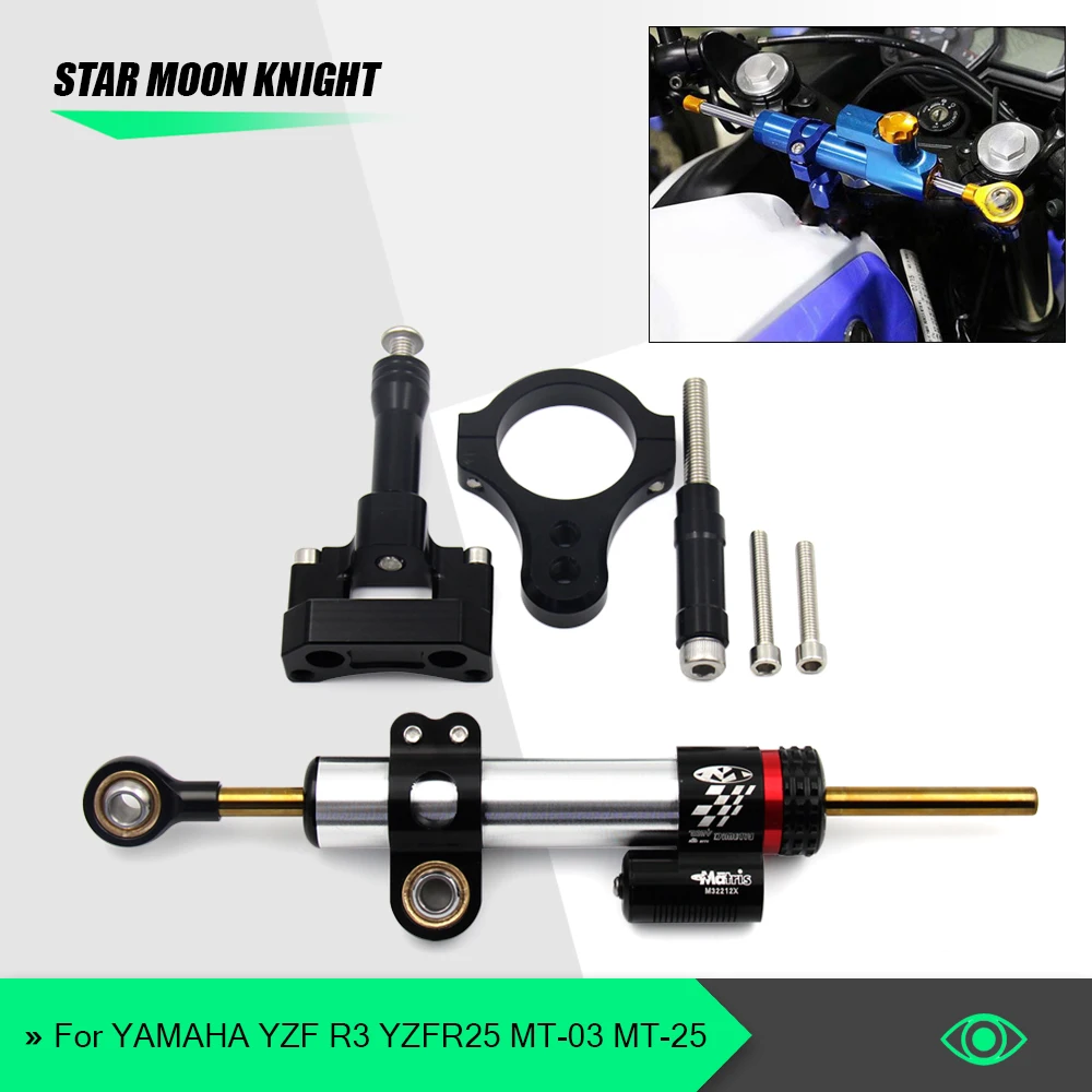 

CNC Aluminum Adjustable Motorcycles Steering Stabilize Damper Bracket Mount Kit For YAMAHA YZF R3 YZFR25 MT-03 MT-25 Silver