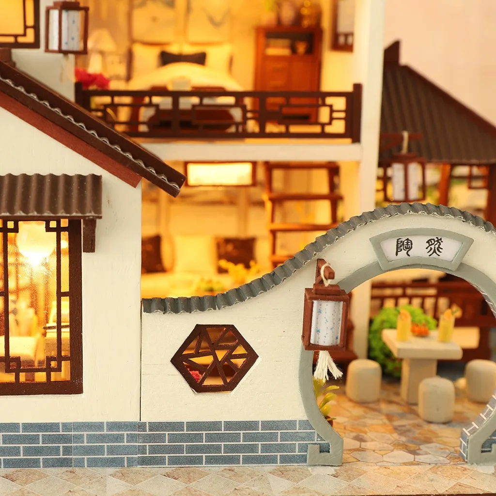 Большой 3d деревянные кукольные домики Миниатюрный Кукольный Домик Diy с мебели светодиодный свет дом Мечта в древнем городе девушки подарок на день рождения