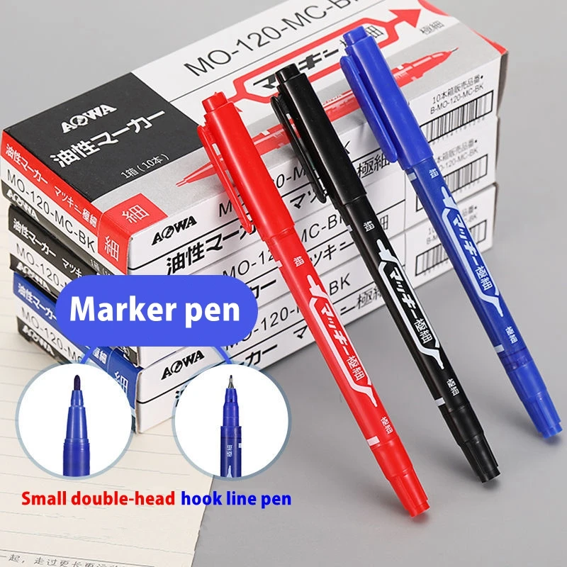 

Haile 10pcs/set Twin Tip 0.5/1.0mm Permanent Marker Pen Black Blue Red Ink Waterproof Oil-Ink Markers Pen School Office Art Pens