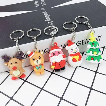 Santa Claus Keychain Car Soft Cartoon Bag Pendant Key chain Christmas KeyRing Elk Gift Doll Pendant Christmas present