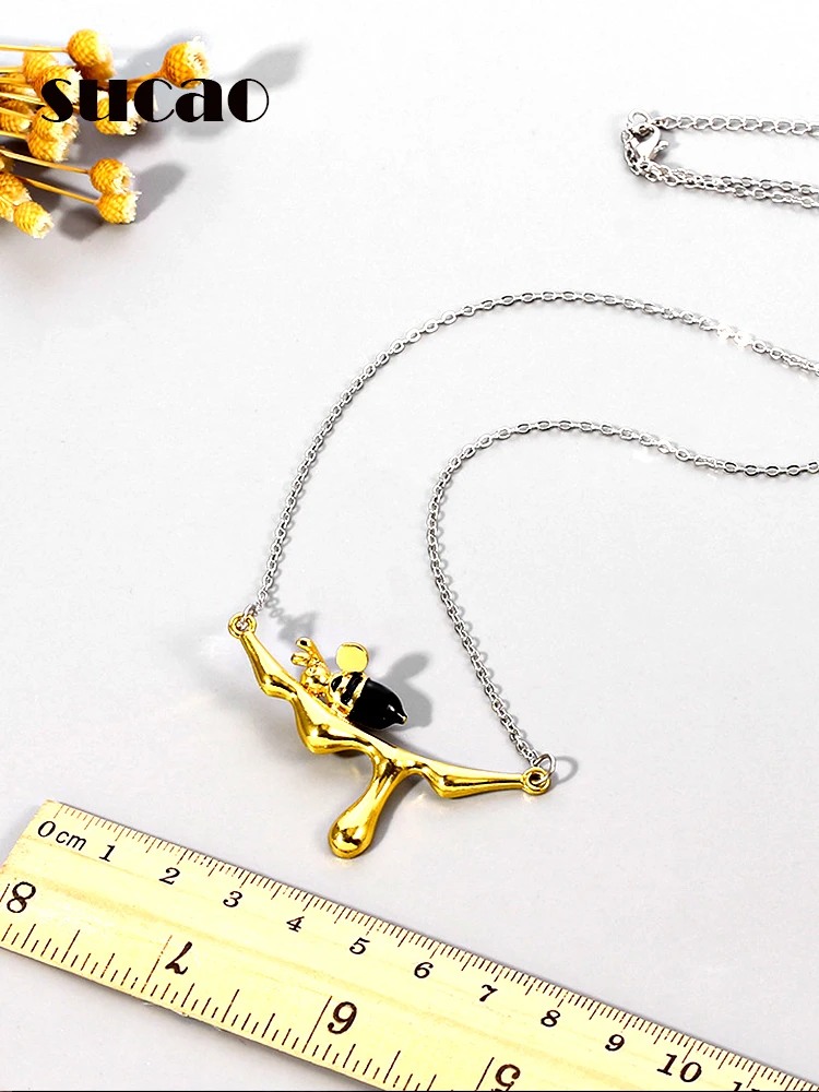 

2021 New Cute Fashion Little Bee Necklaces Pendants Sterling Choker Necklace Jewelry Collar Colar De Plata