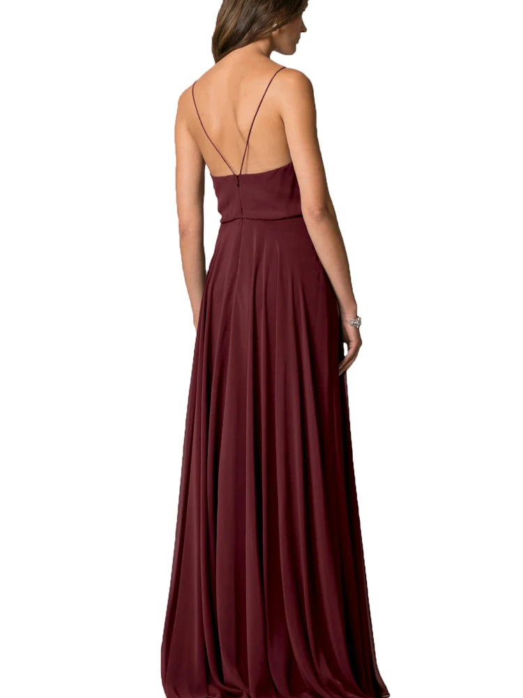 

Long Formal Burgundy Bridesmaid Dresses Pink V-neck Vestidos De Festa Robe Femme Summer Beach Wedding Party Guest Dress Women