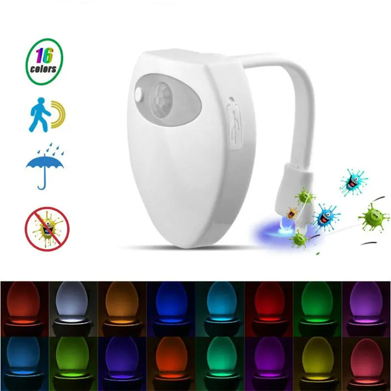 USB Rechargeable Toilet Motion Sensor Light 16 Colors Changing Sensor LED Washroom Night Light Indoor Home Bathroom Toilet Lamp