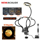 Универсальные фиксированные зажимы NEWACALOX для печатной платы, сварочные стрелки для пайки, третья рука, инструмент с 3X светодиодным увеличительным стеклом, лампа для ремонта