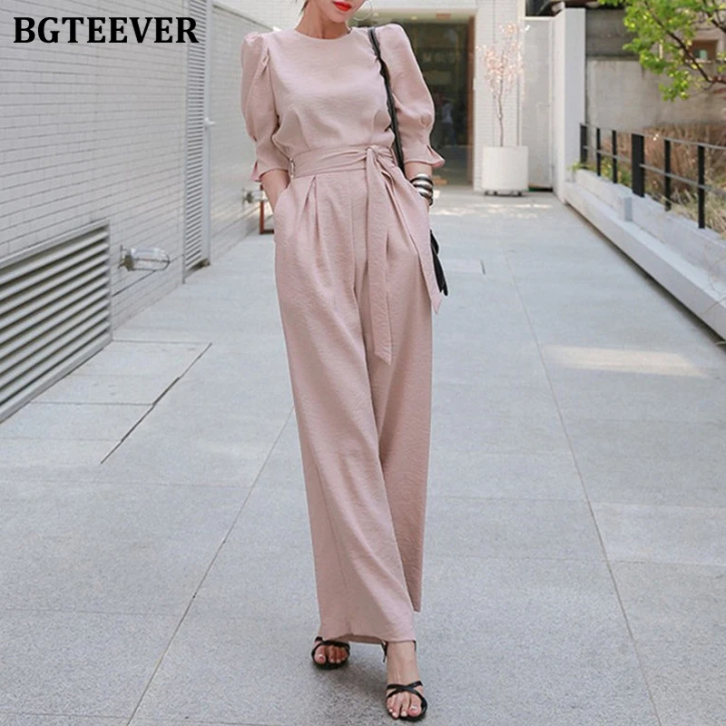 Элегантный женский комбинезон BGTEEVER с круглым вырезом на шнуровке летняя офисная