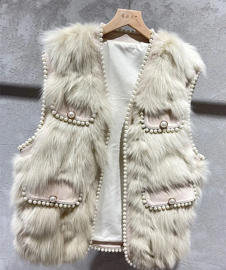 

Женский жилет из натурального Лисьего меха, теплая Модная зимняя безрукавка с бусинами, маленького размера
