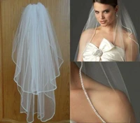 lastest look of the new style ivorywhite 2tiers waist length wedding bridal veil rhinestone edgei