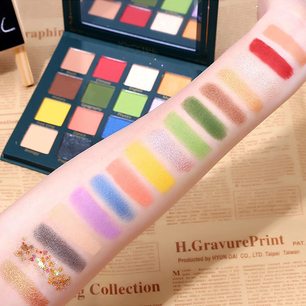 Палитра теней для век зеленые глаза макияж 16 цветов прессованный блеск мерцающие