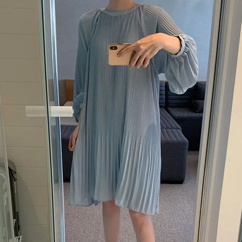Корейский стиль модное женское свободное Плиссированное Платье весна 2020 с