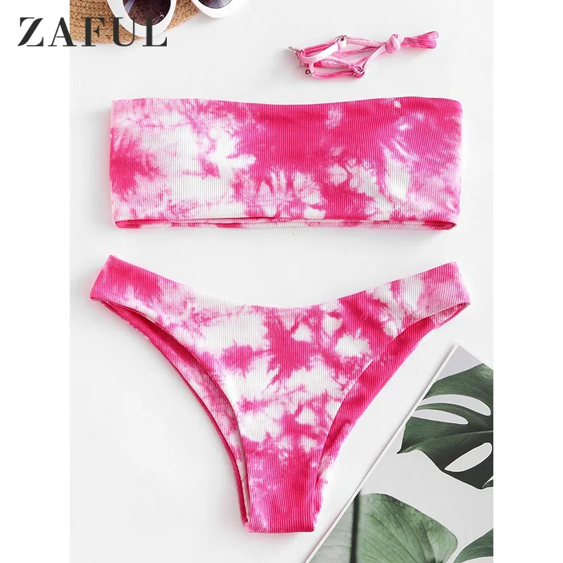 

ZAFUL Tie Dye Women Bikini Set Sexy Print Strapless Swimwear Swimsuit Summer Beach Padded Biquini Thong Bikini Lady Bathing Suit
