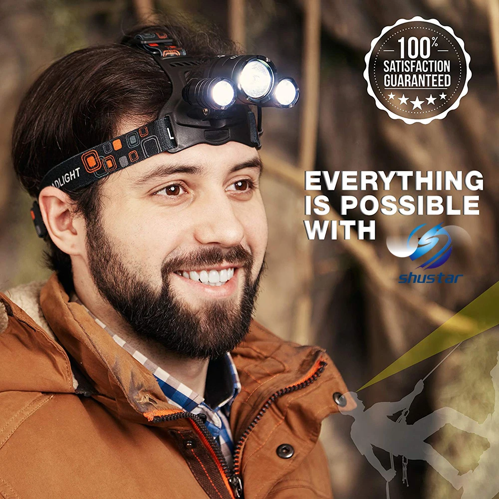 Налобный фонарь светодиодный водонепроницаемый с 3 режимами работы и 2