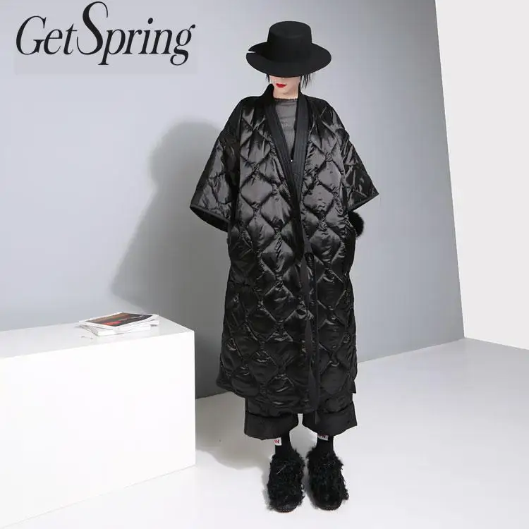 Женское зимнее пальто GETSPRING, фасон «оверсайз», модель с запахом, удлиненное широкое пальто из хлопка, г., женские длинные свободные теплые зимние пальто