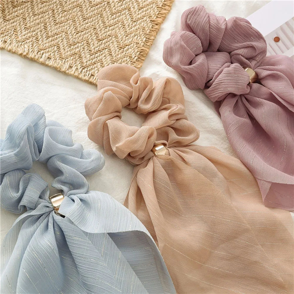 

Fashion Girl Double Layer Long Ribbon Rubber Band Headband New Woman Solid Scrunchies Ponytail headdress Hair Accessories