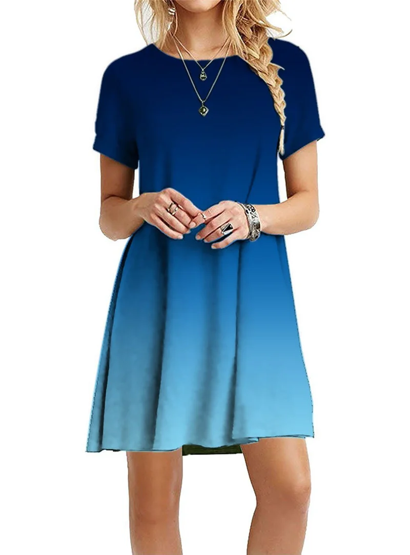 

Robe d'été pour femmes, grande taille, imprimé dégradé, manches courtes, arc-en-ciel, teinture par nouage, ample, tenue de