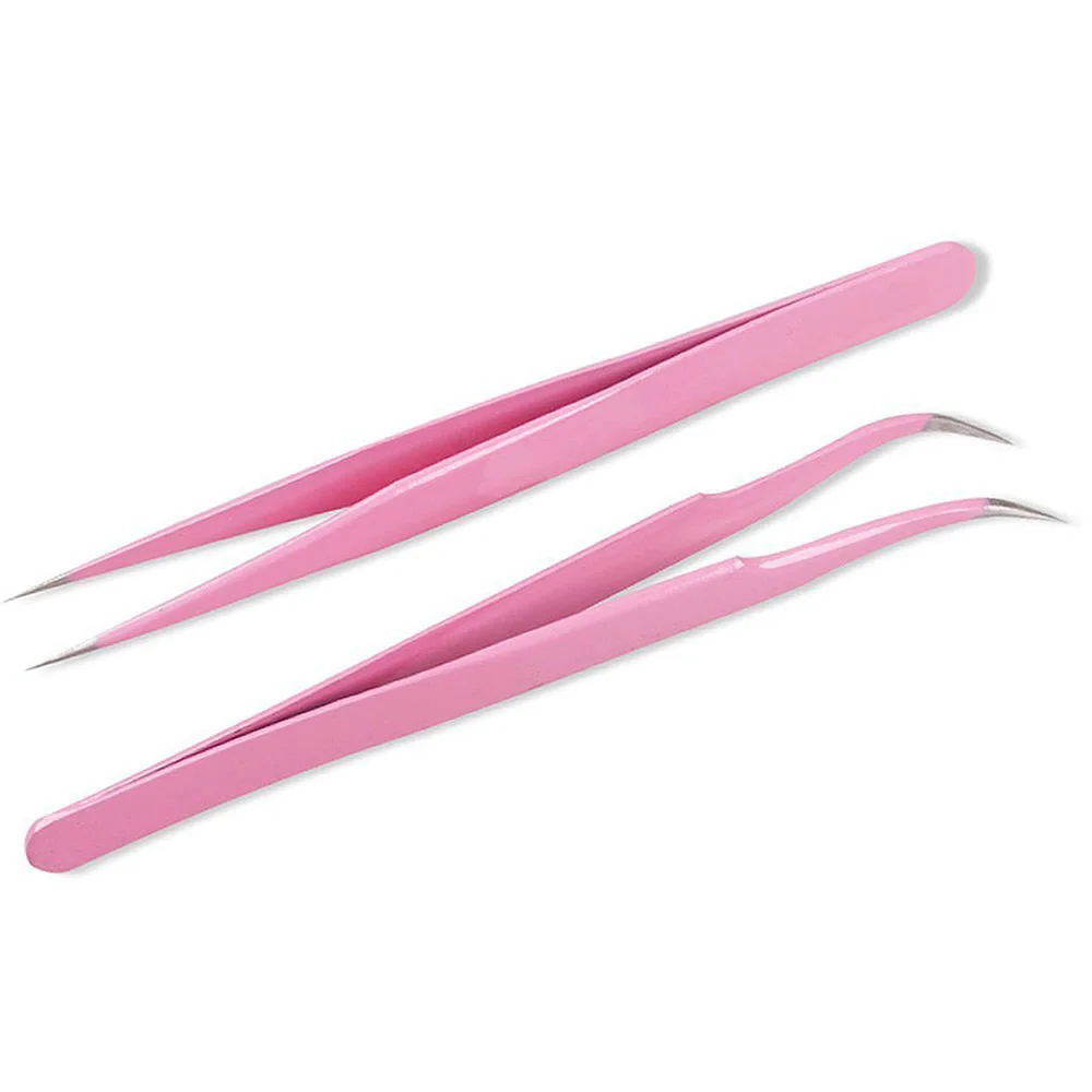 

1pcs Hot Sale Stainless Steel Pink Straight and Curved Tip Tweezers for Eyelash Extension DIY Resin Mold Hand Tools