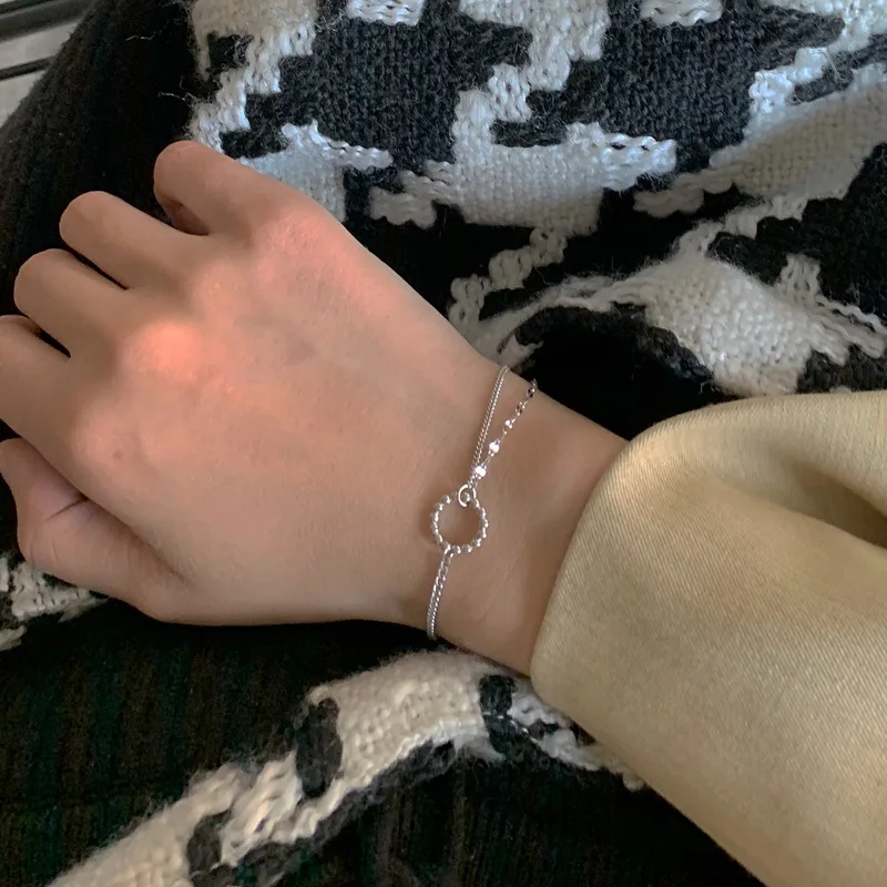 

Женский браслет из стерлингового серебра 925 пробы, Круглый браслет с бусинами, свадебные украшения, вечерние украшения на день рождения, Sl329