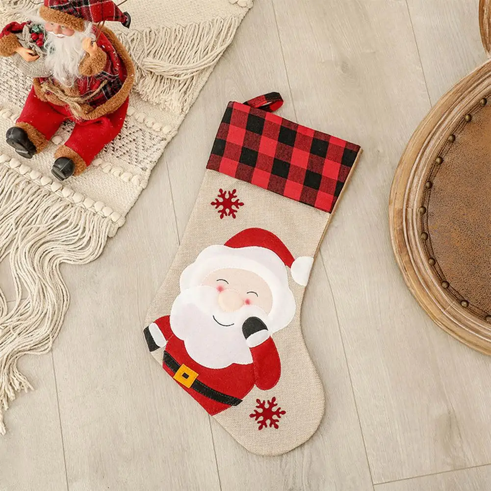 

Creative Christmas Stocking Large Burlap Santa Claus Reindeer Stocking Gift Bag For Christmas Tree Fireplace Window Decor