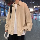 Рубашка Hybskr Мужская Вельветовая с длинным рукавом, однотонная блузка в Корейском стиле, повседневный винтажный кардиган, большие размеры, весна-осень