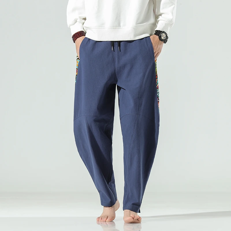 

Брюки-султанки мужские из хлопка и льна, повседневные свободные длинные брюки-джоггеры, модные штаны в Корейском стиле, лето 2022