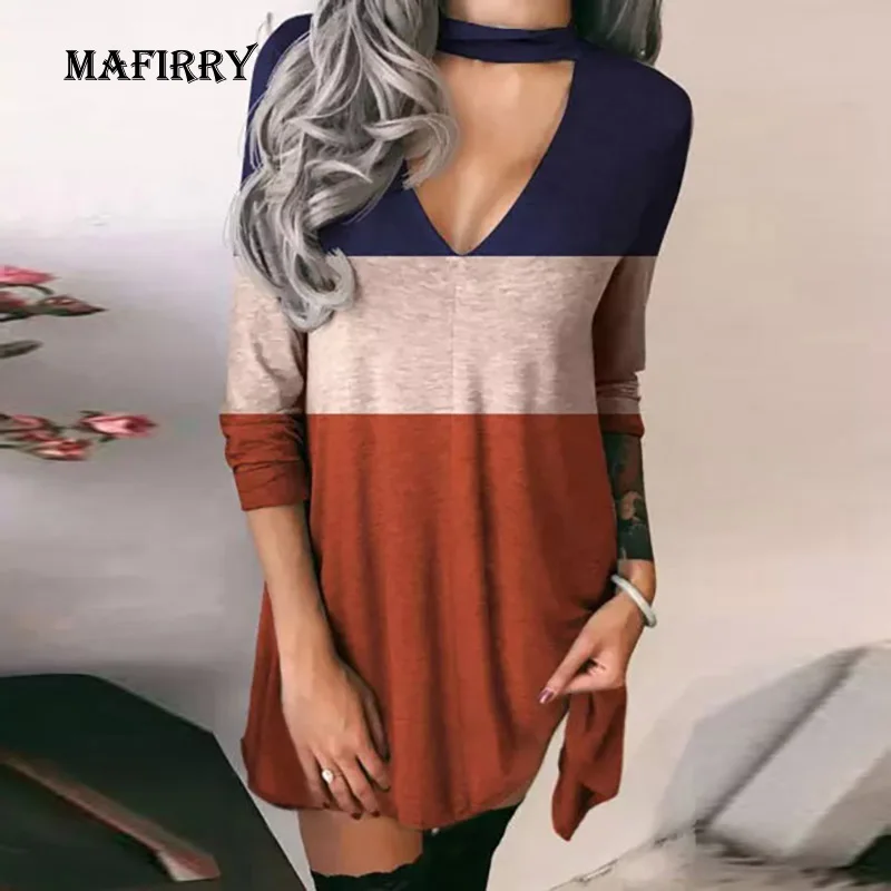 

Платье-мини женское с V-образным вырезом, праздничное повседневное свободное мини-платье с длинным рукавом и принтом, ажурная уличная одежд...