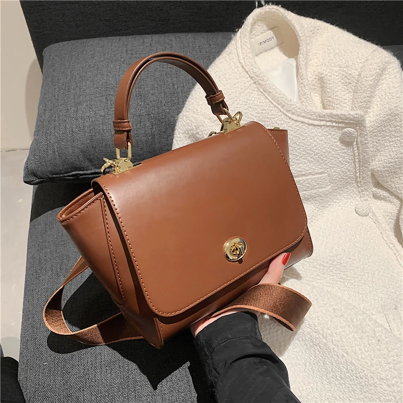 

Burminsa Lock Trapeze Small Tote Purses And Handbags For Women Luxury Brand Designer Wide Strap Ladies Shoulder Crossbody Bags