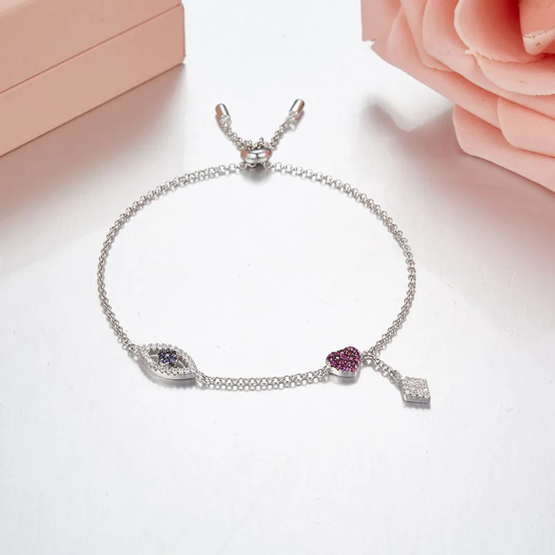 SOELLE класса люкс S925 стерлингового серебра 3 золотых Цвет сглаза браслет в виде