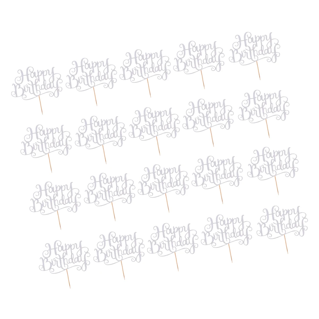 Набор из 20 блестящих бумажных тортов на день рождения с надписью Happy Birthday Cake Topper