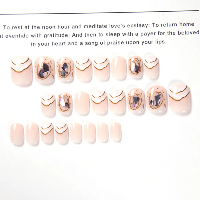 24Pcs Full Cover Short square press on nails Fresh Blue Gray Temperament Bride false nails Wearable artificial nails with glue