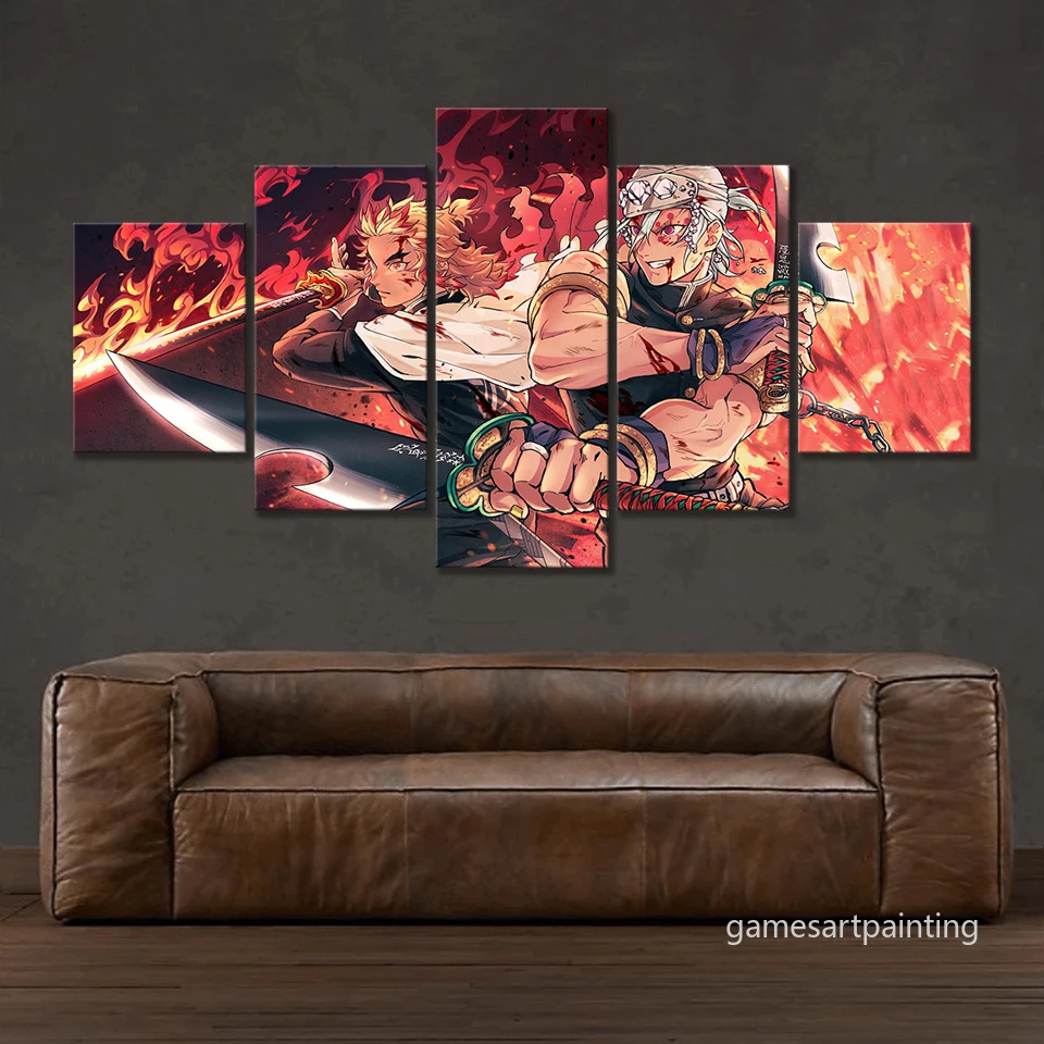 Rengoku-p&oacute;ster de Kyoujurou y Uzui Tengen Demon Slayer, obra de arte de Anime, pintura de pared en lienzo para decoraci&oacute;n del hogar-1