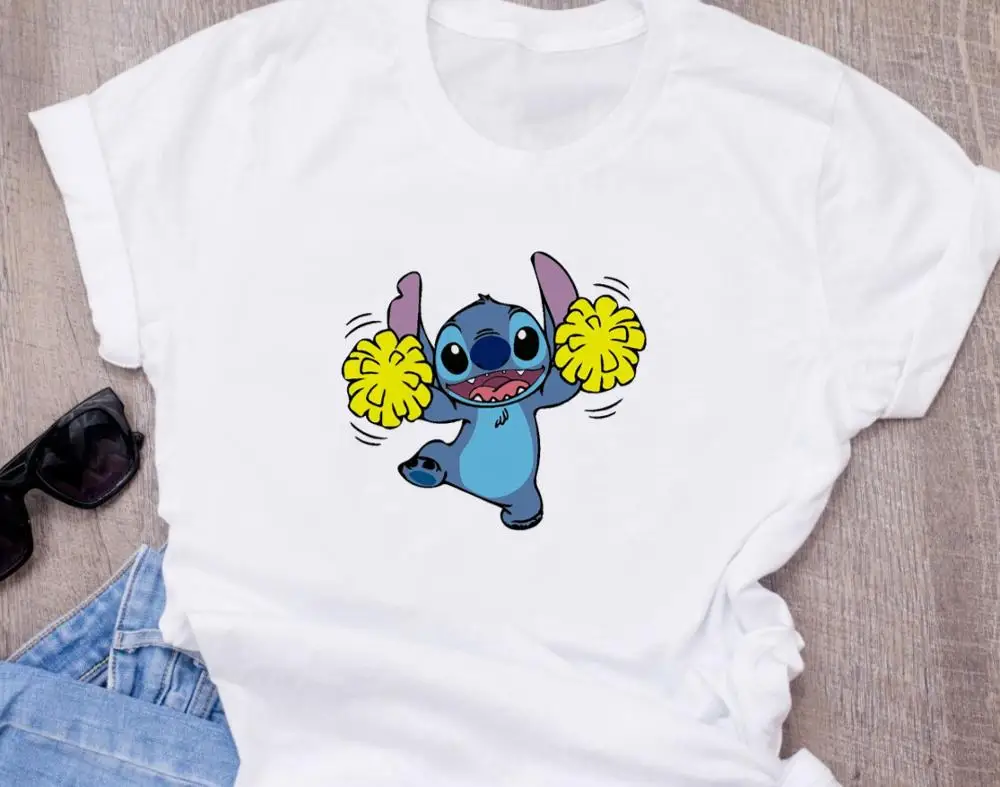 Женская модная футболка с милым рисунком из мультфильма Disneys Lilo Stitch Harajuku Kawaii Футболка с принтом милые повседневные топы - Цвет: T-shirt