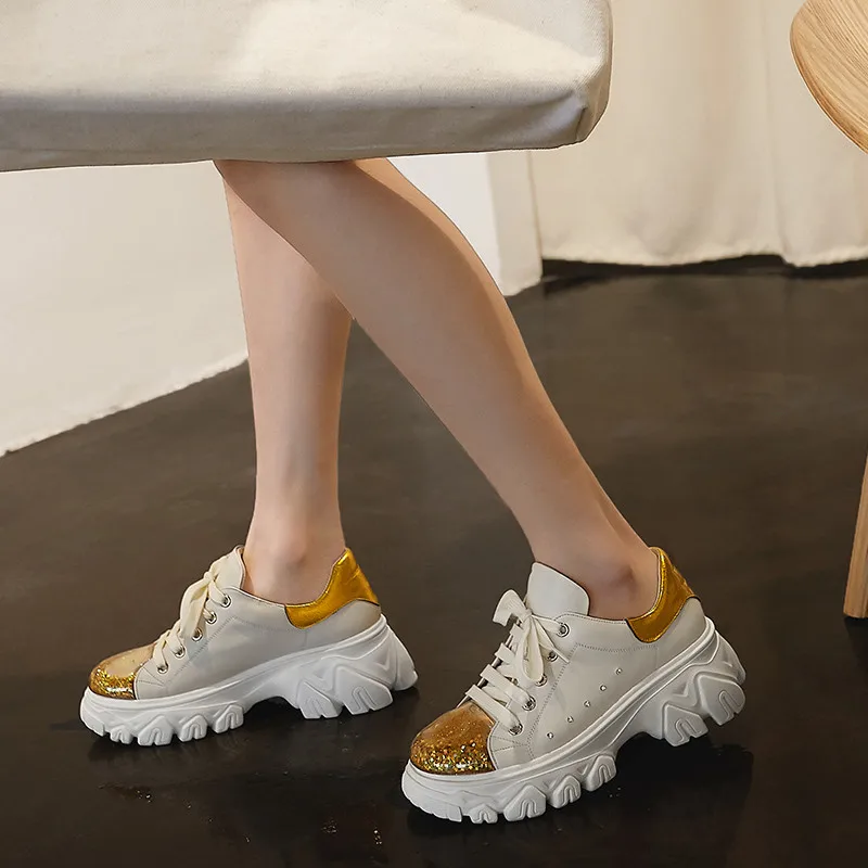 

FEDONAS 2020 Cross Tied Women Shoes Breathable Mesh Elegant Chunky Hels Shoes Spring New Women Round Toe Quality Sports Shoes