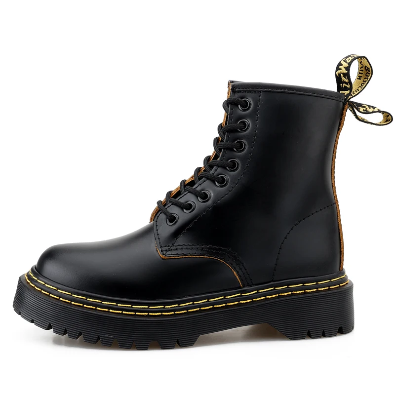 

Женские ботинки Martin из твердой кожи, однотонные черные однотонные ботинки для пар, мужские и женские кожаные ботинки