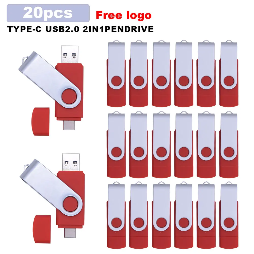

20pcs/lot TPYE C-USB2.0 OTG USB Flash Drive Pen Drive 8GB 16GB 32GB 128GB USB Stick Pendrive for Type-C Device free logo