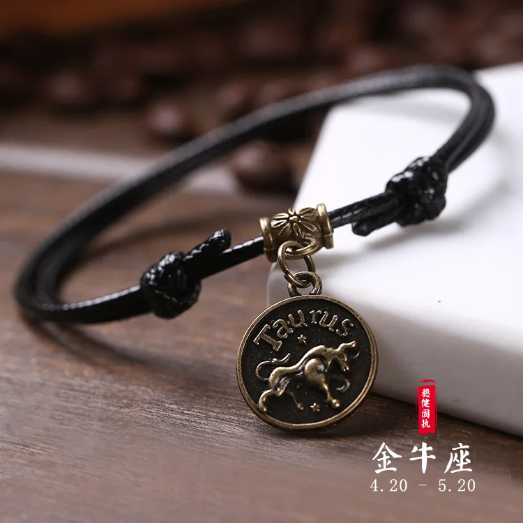 Taurus Women Vintage Black Rope Chain Anklets 12 Constellations Couple Bohemian Ankle Bracelet Lovers Accessories Boho Foot Jewelry - Окраска металла: Taurus