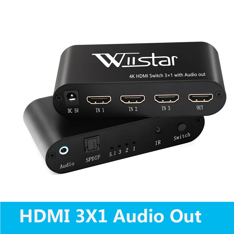 3x1 HDMI Switch with Audio Extractor Optical Toslink 3.5MM AUDIO Output Support 4K 3D 1080P PIP HDMI Switcher