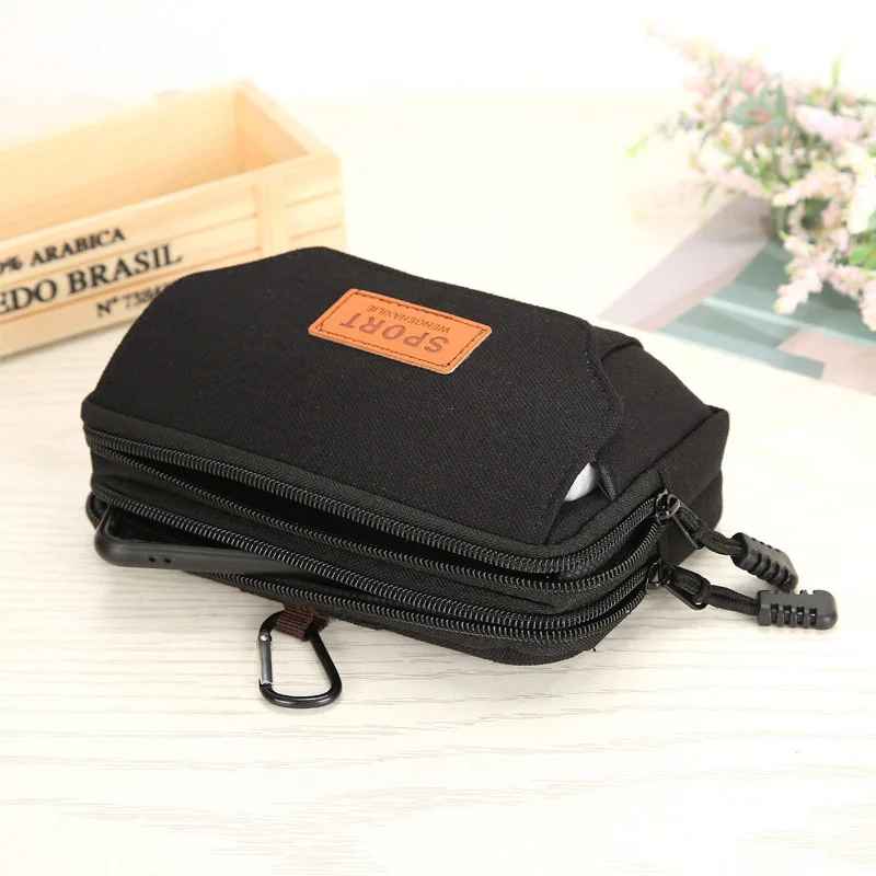 

Fashion Mobile phone Bags Fannypacks Canvas Fabric Zipper Mens Wallets Coin Purse Men Waist Bag Cards Sport Fanny Bags Purse