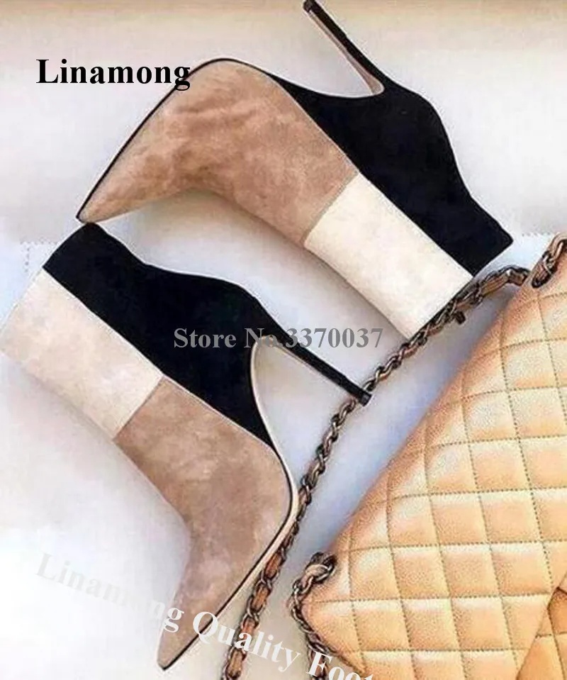 

Новые модные женские ботильоны на высоком каблуке с острым носком в стиле пэчворк; Сезон весна-осень элегантные модельные ботинки в западно...