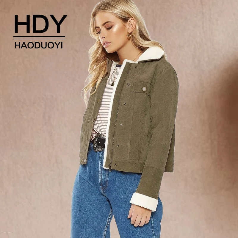HDY Haoduoyi 2019 Короткая вельветовая женская куртка на осень стильная модная осенняя с