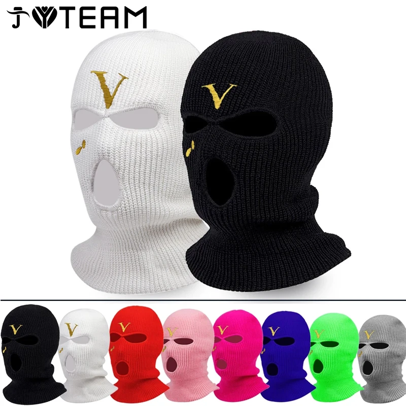 

Новинка 2022, ограниченная вышивка, V-образная Балаклава, лыжная маска с 3 отверстиями, тактическая маска на все лицо, зимняя Праздничная шапка,...