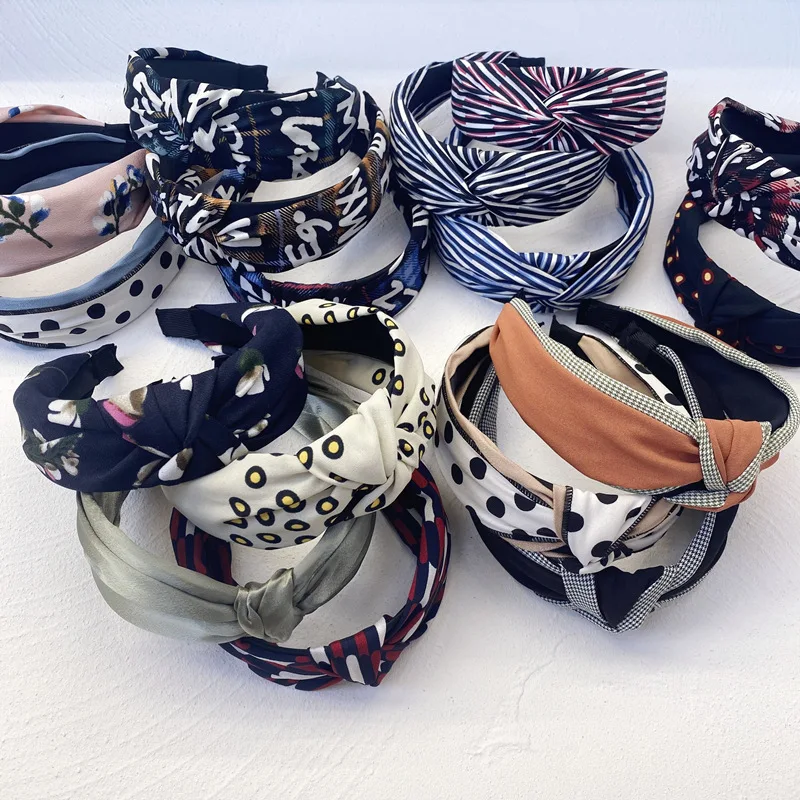 

Корейский женский тюрбан с узлом, повязки на голову для девочек, полосатые Цветочные тканевые повязки для волос, обручи для волос, аксессуар...