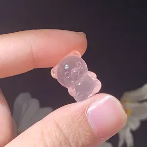 5/10PCS Cute Natural stone pink crystal carved love bear pendant Charm natural gem DIY accessories for jewelry making